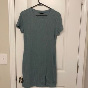 Teal mini bodycon dress with slit